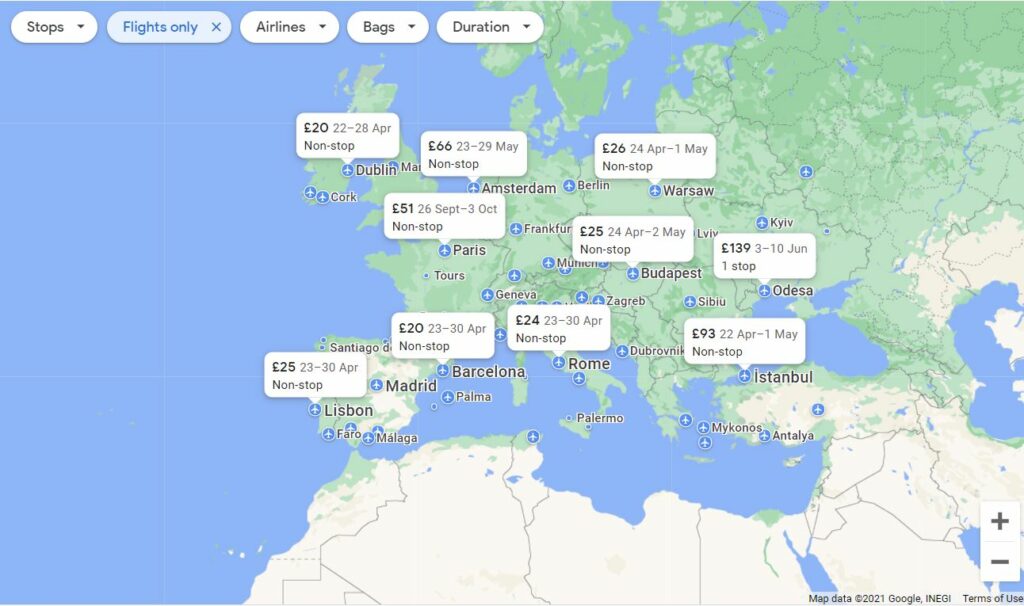Google-Flights-map