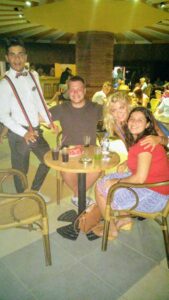 With the entertainment team