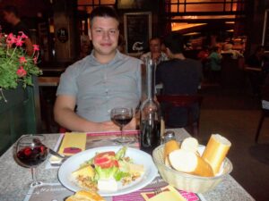 Food - cheese, baguettes, wine