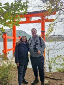 Hakone Shrine Torii gate and us