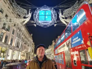 Christmas lights London bus