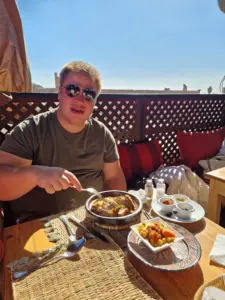 Marrakesh food - Café Restaurant Dar Touareg tangia with a view