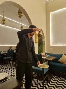 Tangier Dada restaurant Moroccan tea pouring